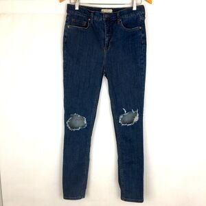Free People High Rise Distressed Ripped Jeans Women’s Size 30 Dark Blue Denim